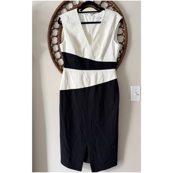 Black Halo black and white sheath dress color block size 10 - Picture 1 of 13